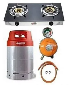 Gas cylinder, Glass tempered Gas Stove, Hose & Clip