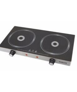 Sokany 2 Burner Radiant Induction Cooker in a black tempered glass top