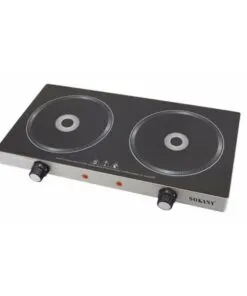 Sokany 2 Burner Radiant Induction Cooker in a black tempered glass top