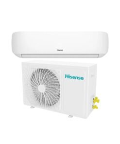 Hisense 1HP Inverter Air Conditioner in white color placed together with the compressor