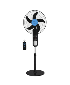 Gift LG Rechargeable Solar Fan on a white background with its remote by the side