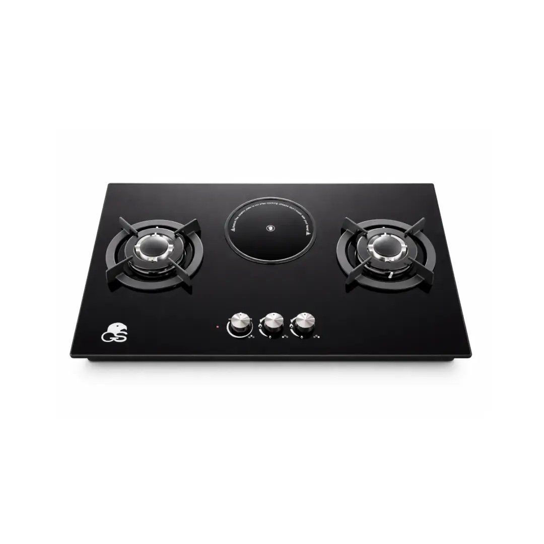 GS 3 Burner Gas + 1 Hotplate Glass Inbuilt Cooker in a white background