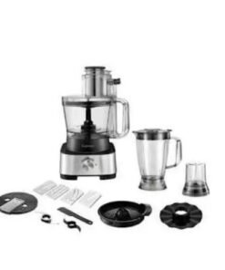 Century 11 in 1 Food Processor placed on a white back with all its accessories