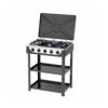Crown Star 5 Burner Standing Gas Cooker positioned sideways with 2 open shelves