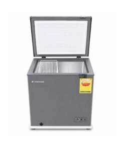 Tamashi 145L Chest Freezer in gry color and the freezer door is opened